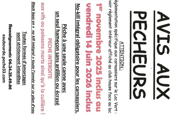 fermeture Lac Vert 2025-2026